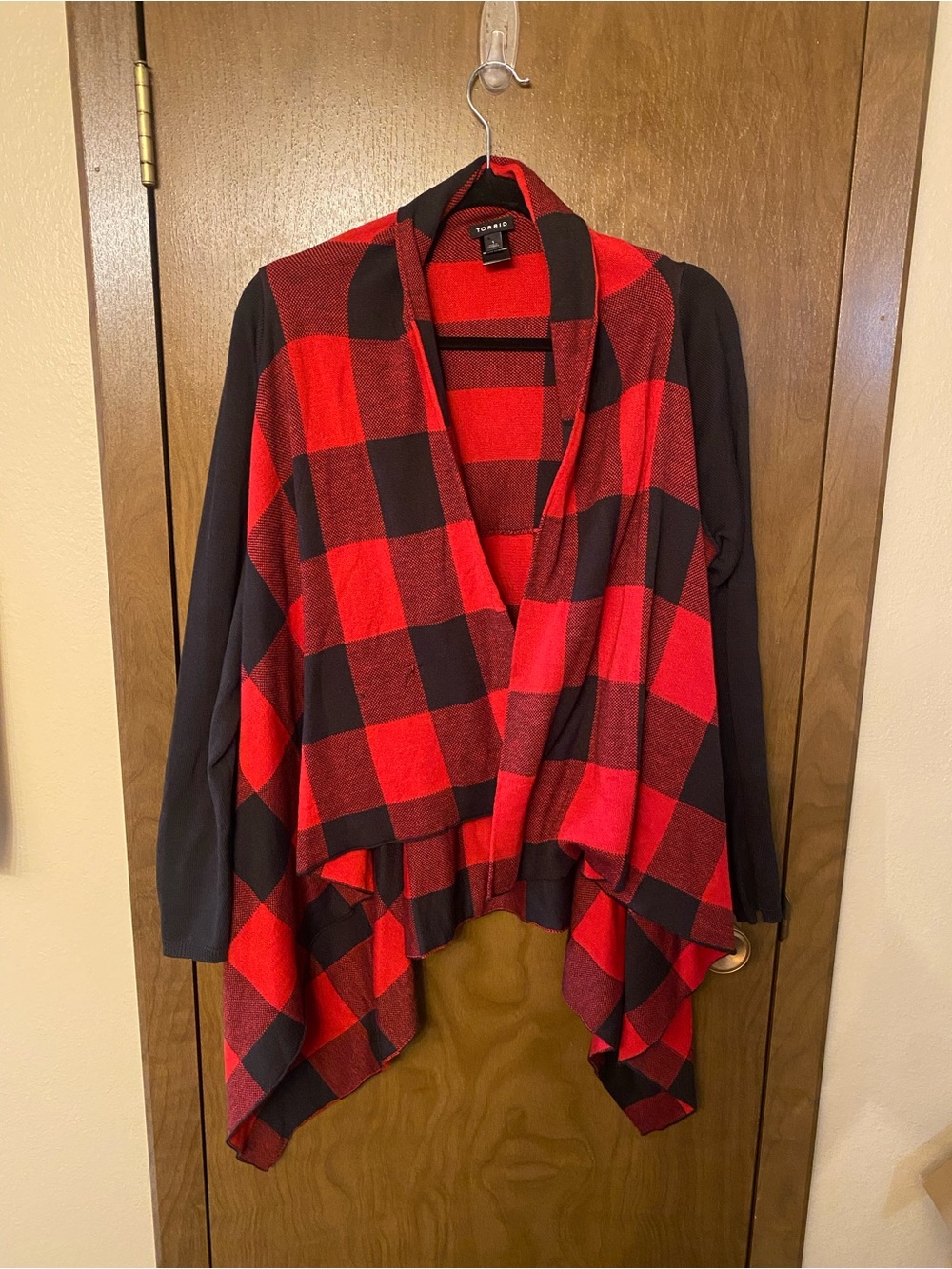 torrid Red and Black Buffalo Plaid Open Front Cardigan